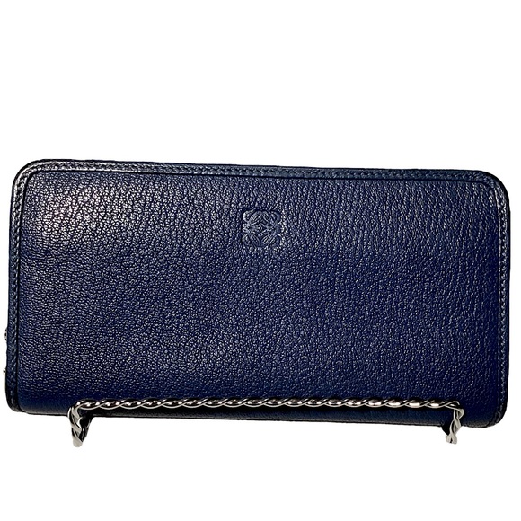 LOEWE Long Wallet Anagram Logo Cadena Blue Leather Zip Closure Pristine - Picture 16 of 16